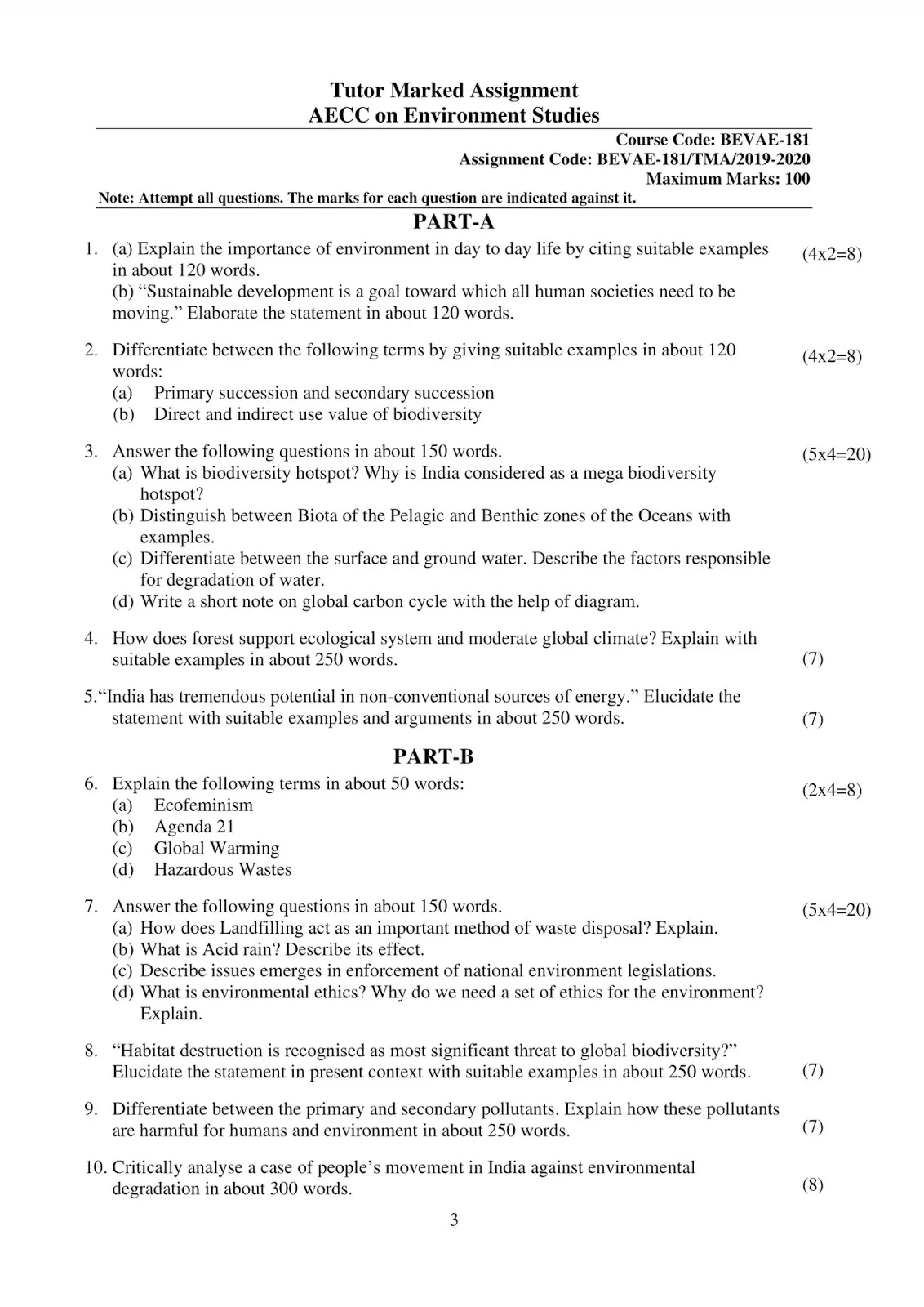 ignou assignment question paper bevae 181