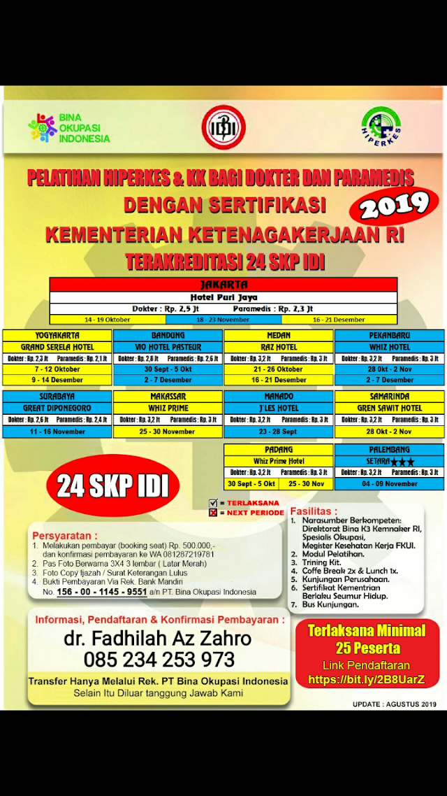 Pendaftaran Pelatihan Hiperkes Palembang 2019 Untuk Dokter dan Paramedis Tahun 2019