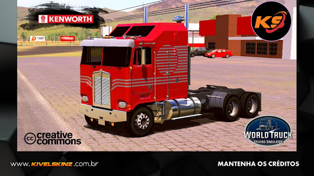 KENWORTH K100 - VERMELHO COM FAIXAS CINZAS