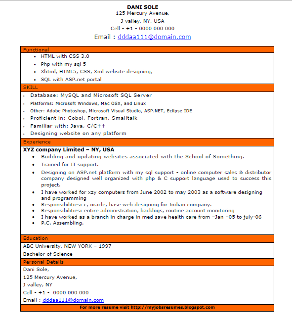 FRESH JOBS AND FREE RESUME SAMPLES FOR JOBS: CV for Website Designer