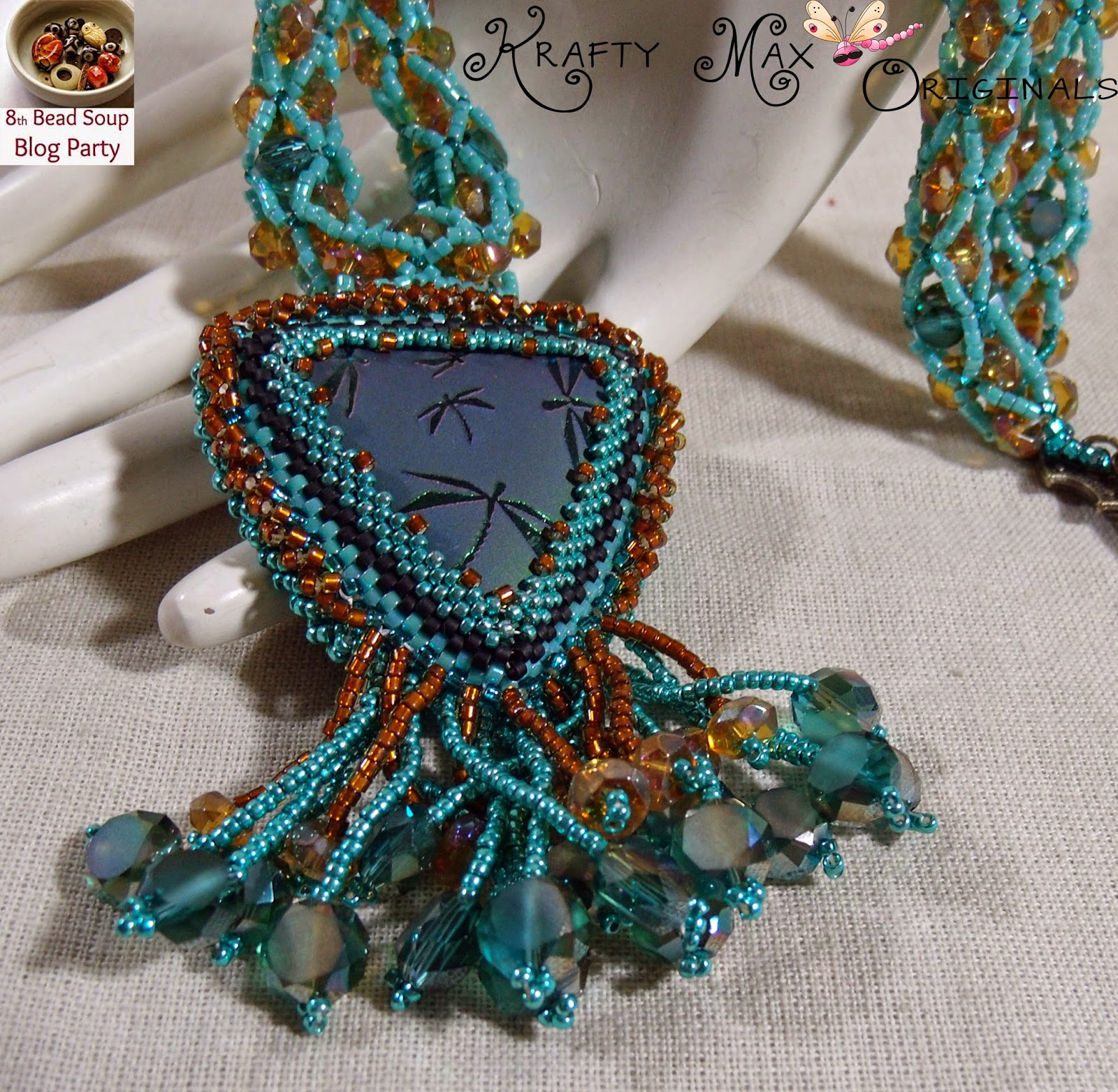 http://www.artfire.com/ext/shop/product_view/KraftyMax/9265070/8th_bead_soup_blog_party_-_teal_dragonfly_beadwoven_neclace_set/handmade/jewelry/sets/beadwoven