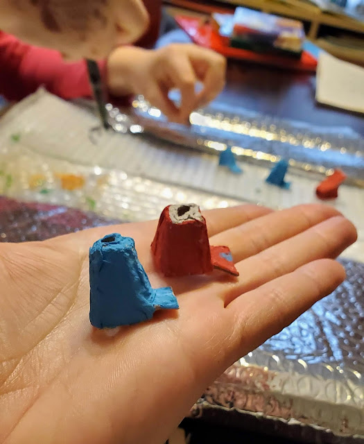 Upcycled spring craft egg carton birds in trees the ReFab Diaries