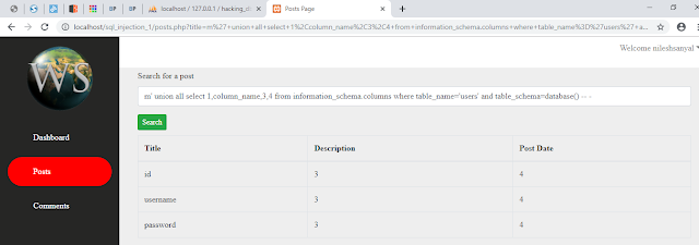 Getting Columns Of users Table