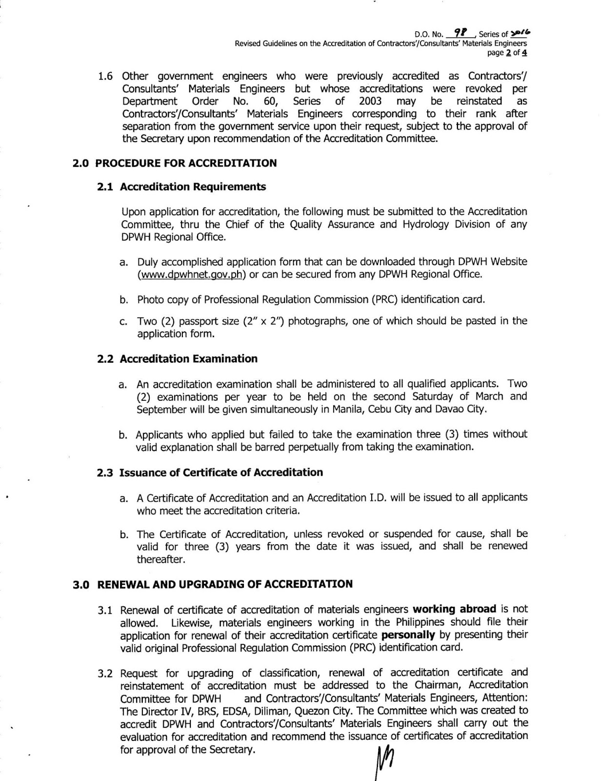 Revised guidelines on the accreditation of Contractor's/Consultants