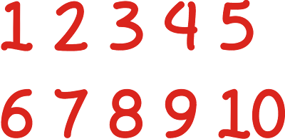 números del 1 al 10 color rojo, números para recortar del uno al diez