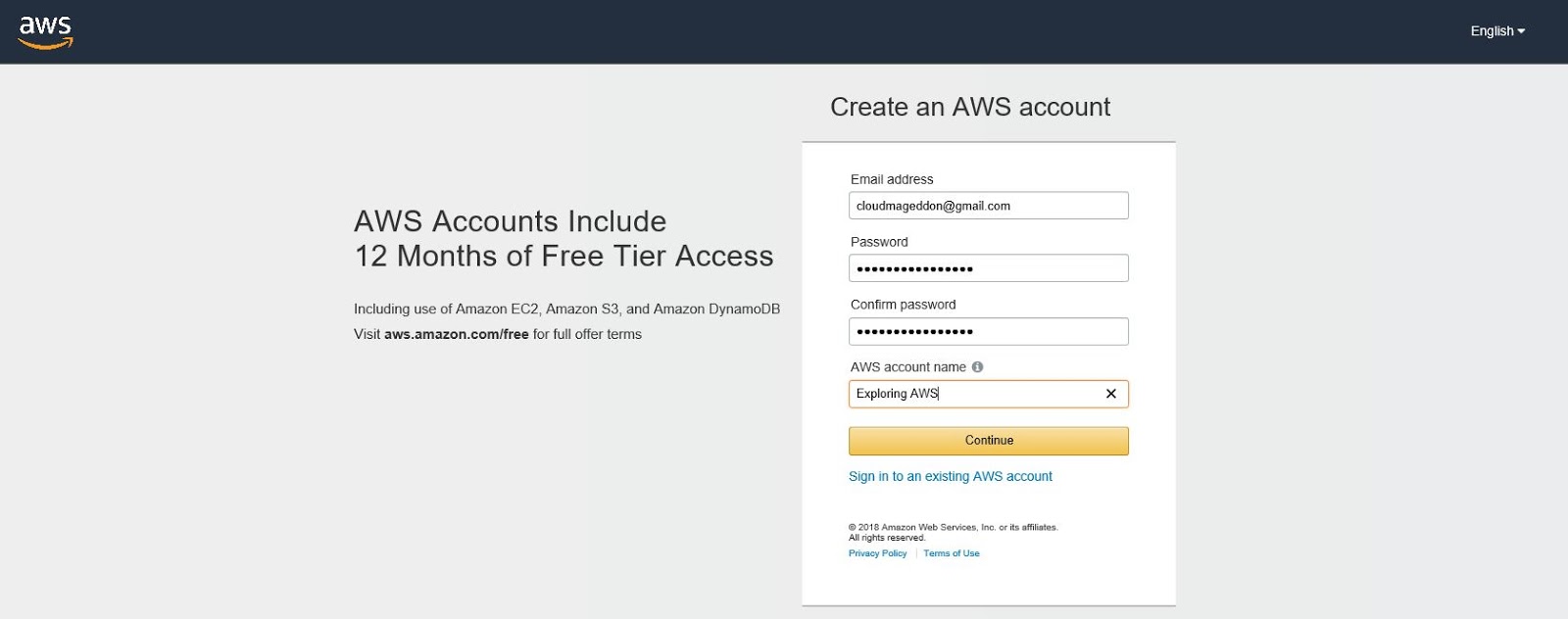 How to create an AWS freetier account