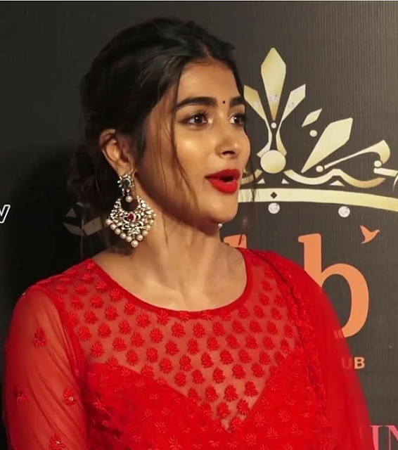 Actress Pooja Hegde Latest Hot Pics In Red Dress 74