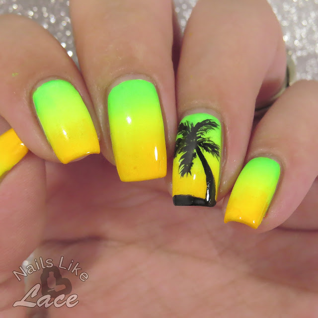 NailsLikeLace: Neon Gradient & Palm Tree Silhouette Nails