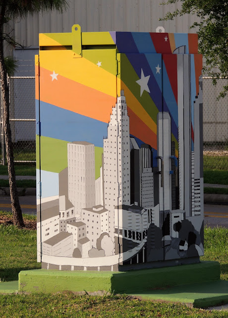 Utility Box Art: Downtown Houston Skyline with Colorful Rainbow Utility Box Art: Downtown Houston Skyline with Colorful Rainbow
