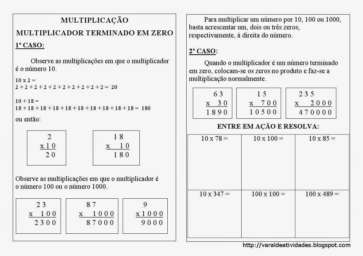 Educa X: Atividades de matemática para 4 ano multiplicação