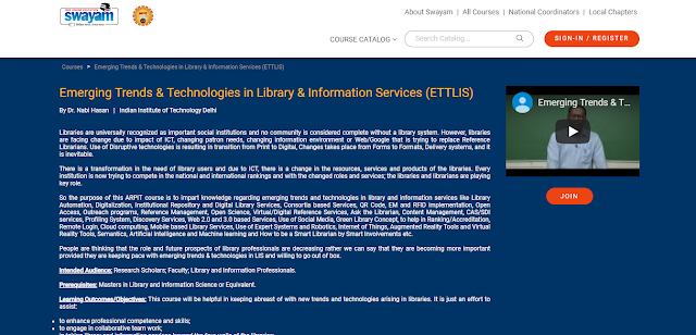 Emerging Trends & Technologies in Library & Information Services (ETTLIS): Online Course