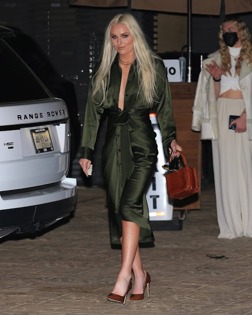 Lindsey Vonn – In an olive green gown seen leaving dinner at Nobu in Malibu