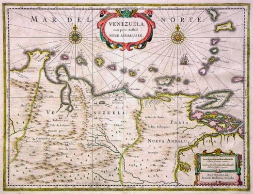 Expedición demente de Lope de Aguirre y los Marañones por el Amazonas y el Orinoco Mapadevenezuela1633