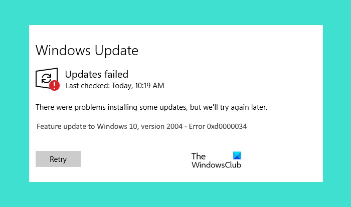 Errore di aggiornamento di Windows 0xd0000034