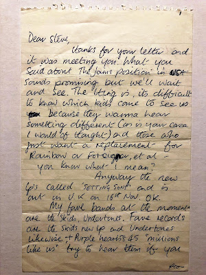 A handwritten letter from Paul Weller dated 1979