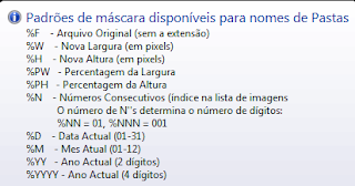 Padrões disponíveis Mascara de arquivo destino