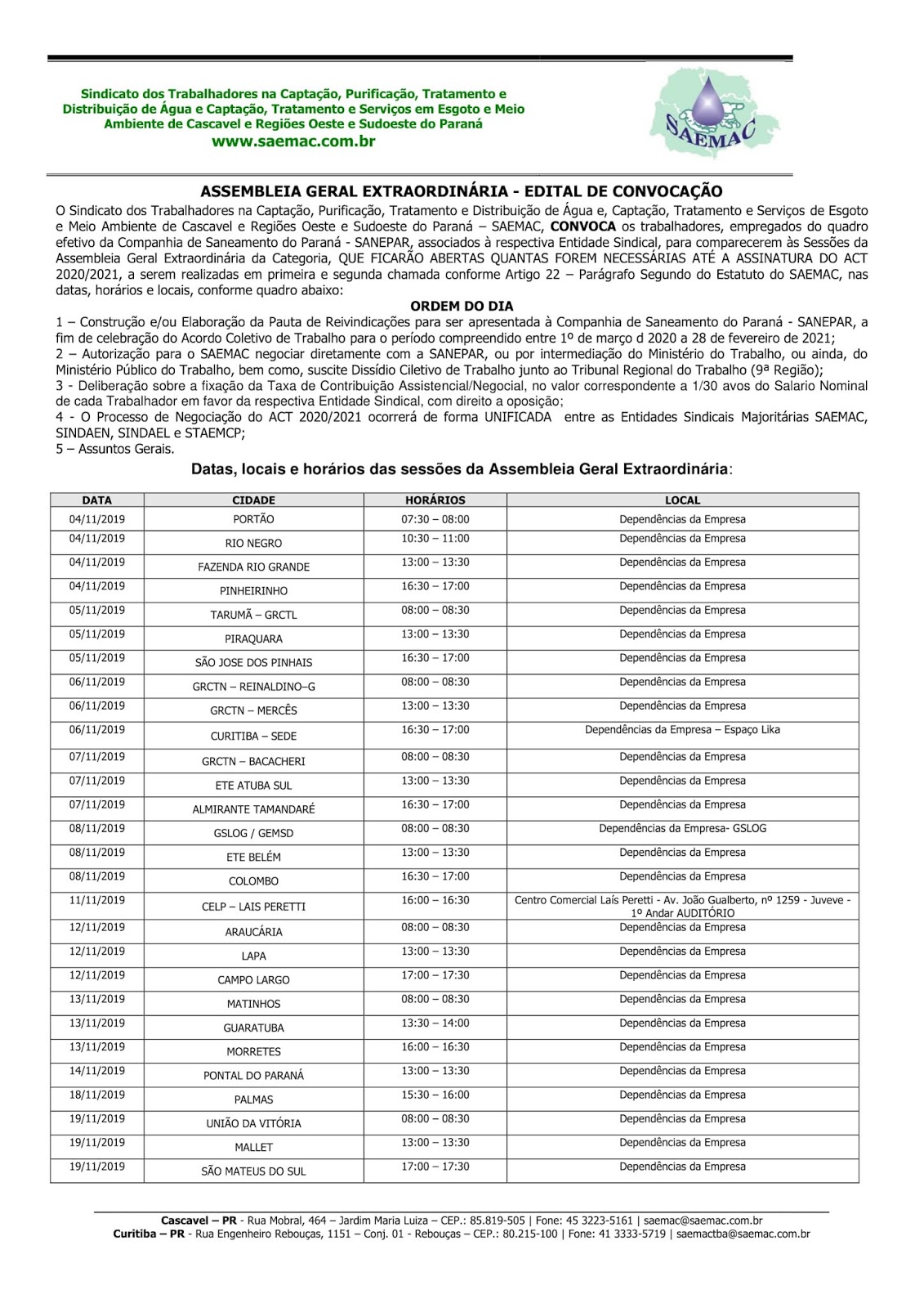 ACT 2020/2021 Publicado o Edital de Convocação para a Assembleia de