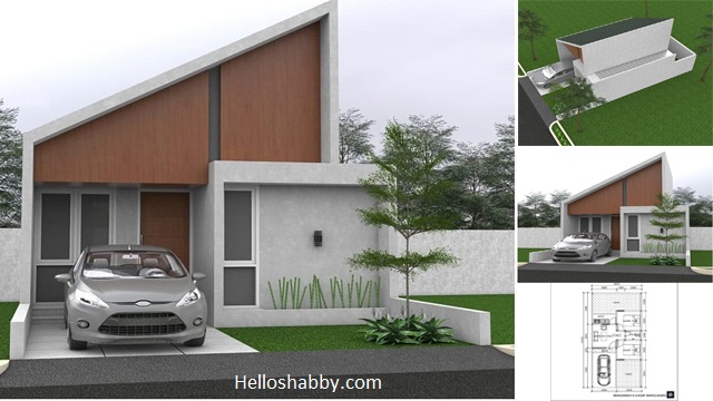 Desain Rumah Minimalis Modern Ukuran 6 x 12 M dengan Atap Miring dan 2