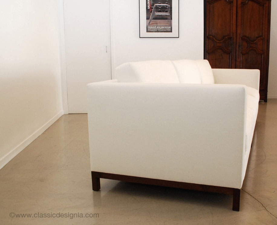 classic design Ivory Tuxedo Sofa with Wood Base