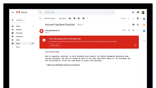 Screenshot einer Sicherheitswarnung in Gmail