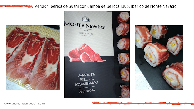 Versión Ibérica de Sushi con Jamón de Bellota 100% Ibérico de Monte Nevado maki Una mamá en la cocina