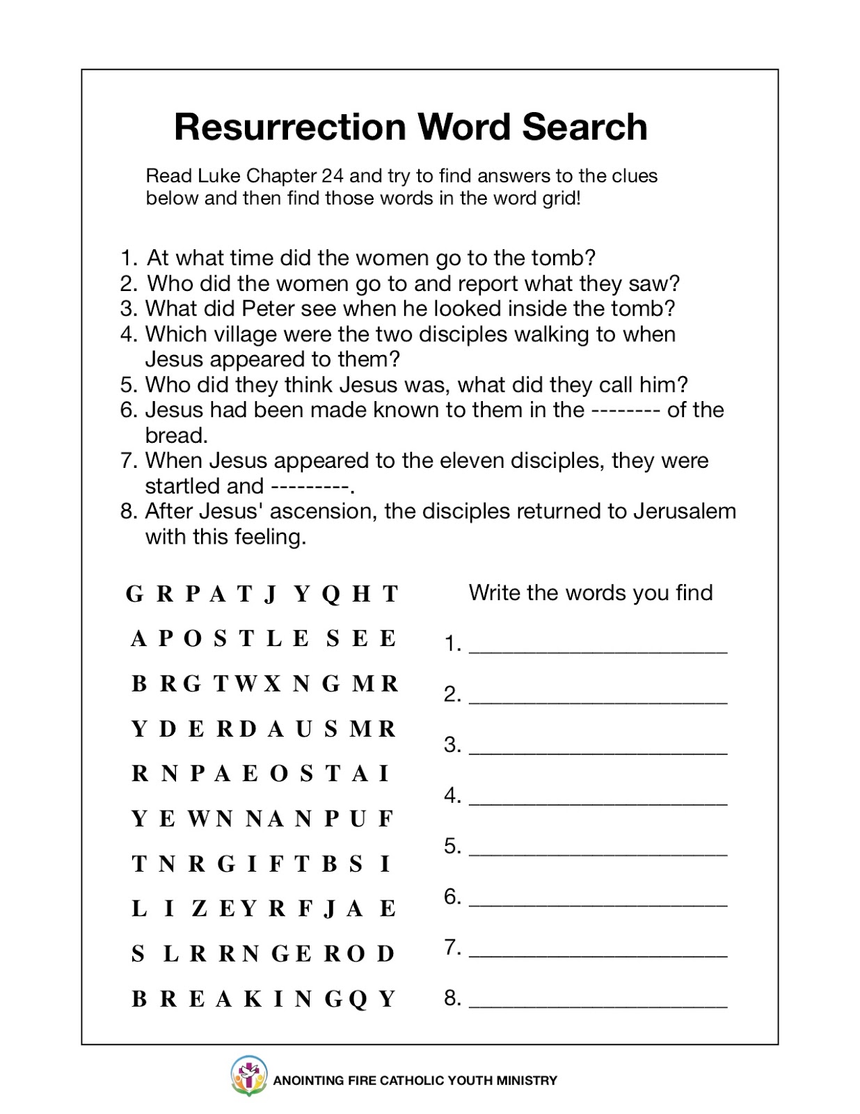 Little Evangelist Resurrection Word Search
