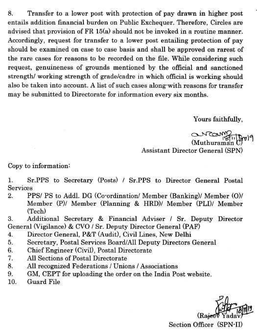 Request for transfer to lower posts under the provision of fundamental Rule 15.A