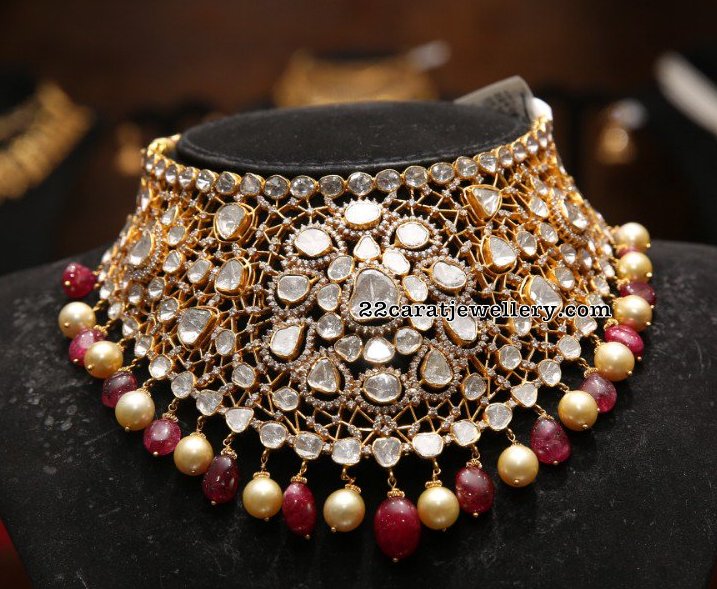 Flat Diamond Bridal Choker Jewellery Designs