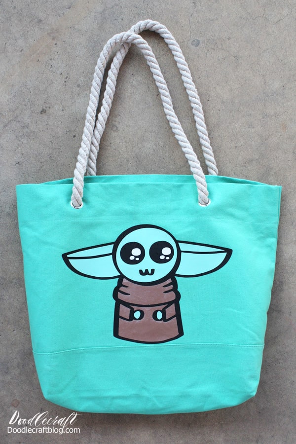 Baby Yoda The Child from Star Wars the Mandalorian Layered Cricut Iron-On Vinyl Tote Bag DIY