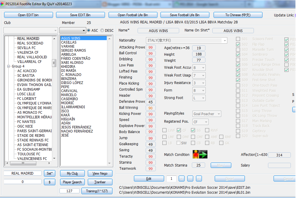 WINS PEDIA Football Life (FL) Editor PES 2014 by Qiuy