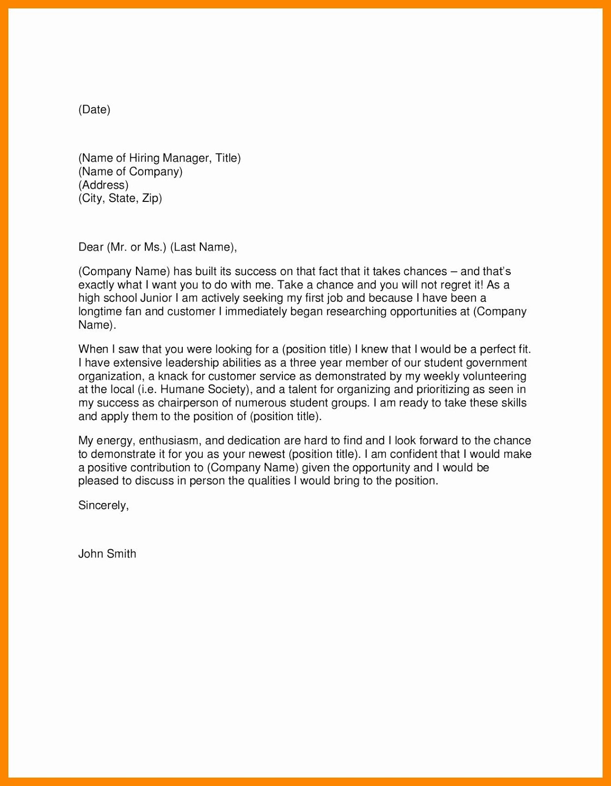 Cover Letter Template For High School Students Cover Letter