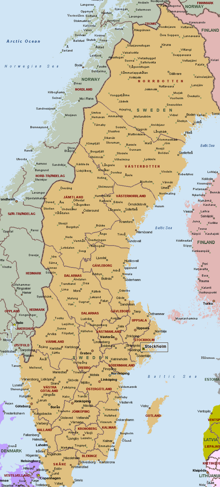 Sverige Politiska Kartan bild | Karta över Sverige, Geografisk, Fysisk