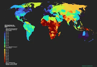 Life Expectancy of Subnational divisions mapped