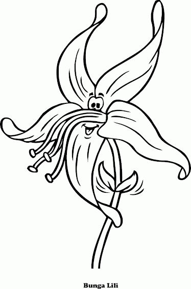 Mewarnai Gambar Bunga  Bakung Lily Versi Kartun Contoh 