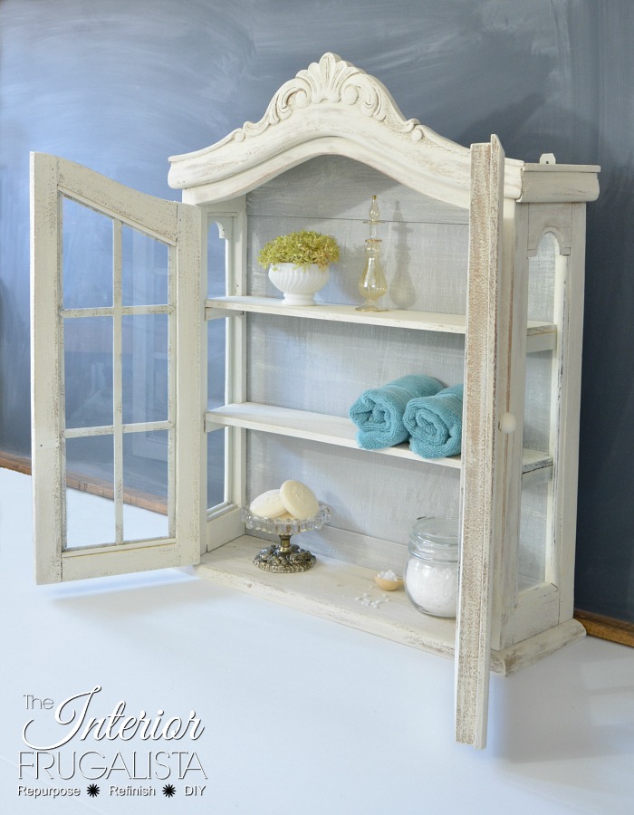 Whitewashed Vintage Wall Curio Cabinet Interior Frugalista