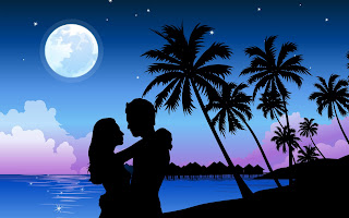 Romantische achtergrond met koppel op tropisch eiland