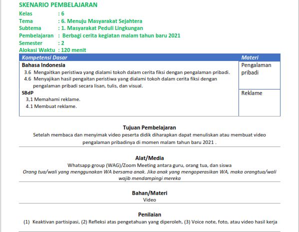 Download RPP 1 Lembar Daring Kelas 1 2 3 4 5 6 SD/MI Berdasarkan Surat Edaran Nomor 14 Tahun 2019 Pertemuan 3