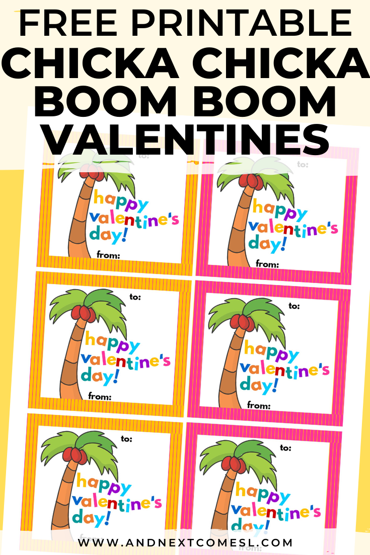 Free printable Valentines for kids based on the book Chicka Chicka Boom Boom
