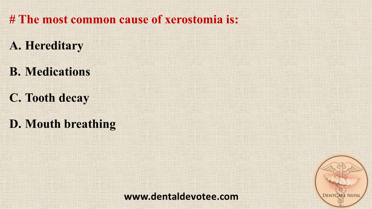 Dentosphere World of Dentistry Most common cause of xerostomia is