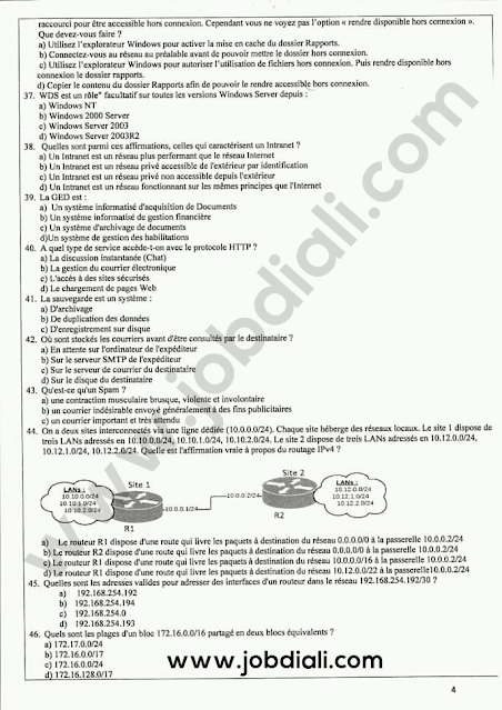 Exemple Concours technicien 3ème grade Réseaux Informatique - Centre Hospitalier Ibn Sina