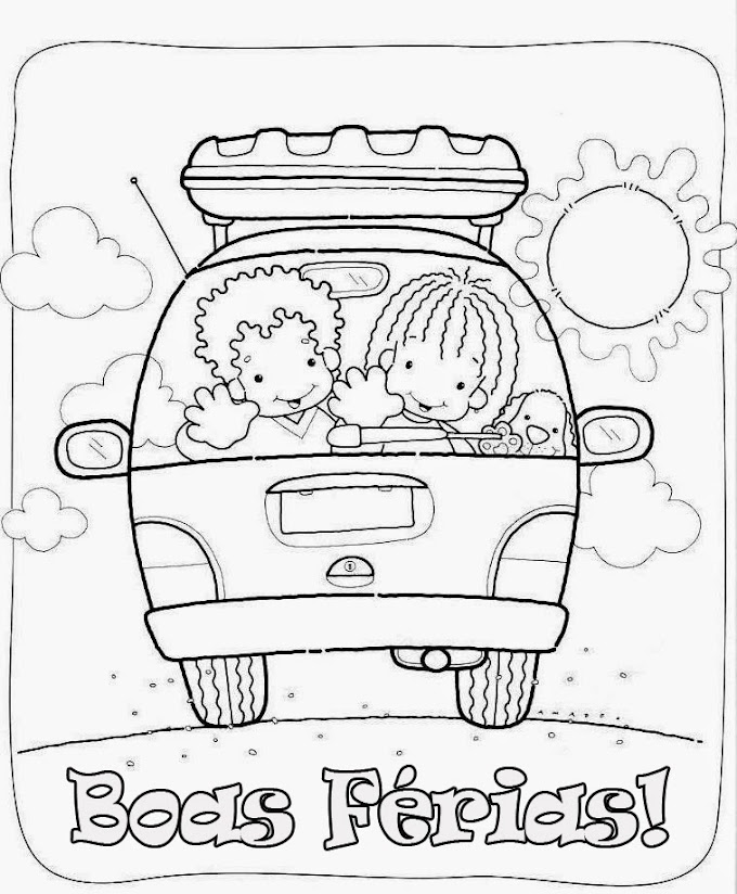 Desenhos de Férias para pintar, colorir, imprimir! Desenhos de crianças brincando no verão, praia, calor