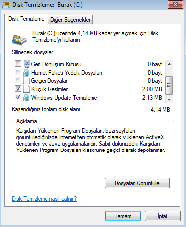 Disk Temizleme Windows 7