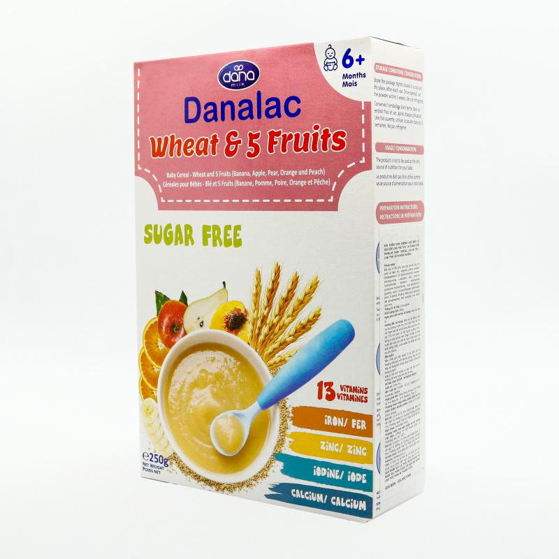 Bột Ăn Dặm DANALAC – Lúa Mì Và 5 Loại Trái Cây Nguyên Chất – Hộp 250g