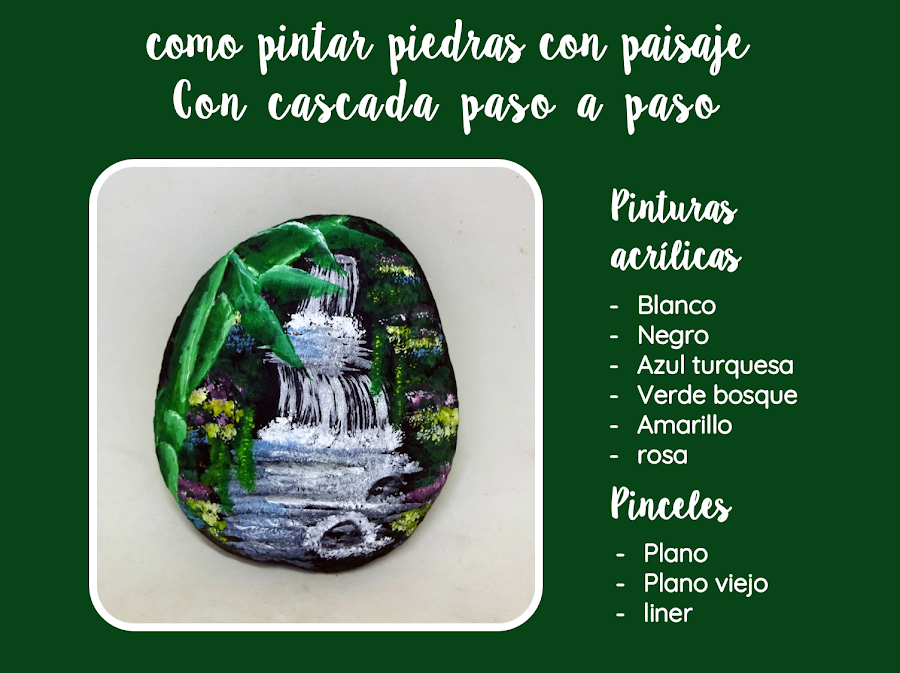 COMO PINTAR PIEDRAS CON PAISAJE CON CASCADA PASO A PASO