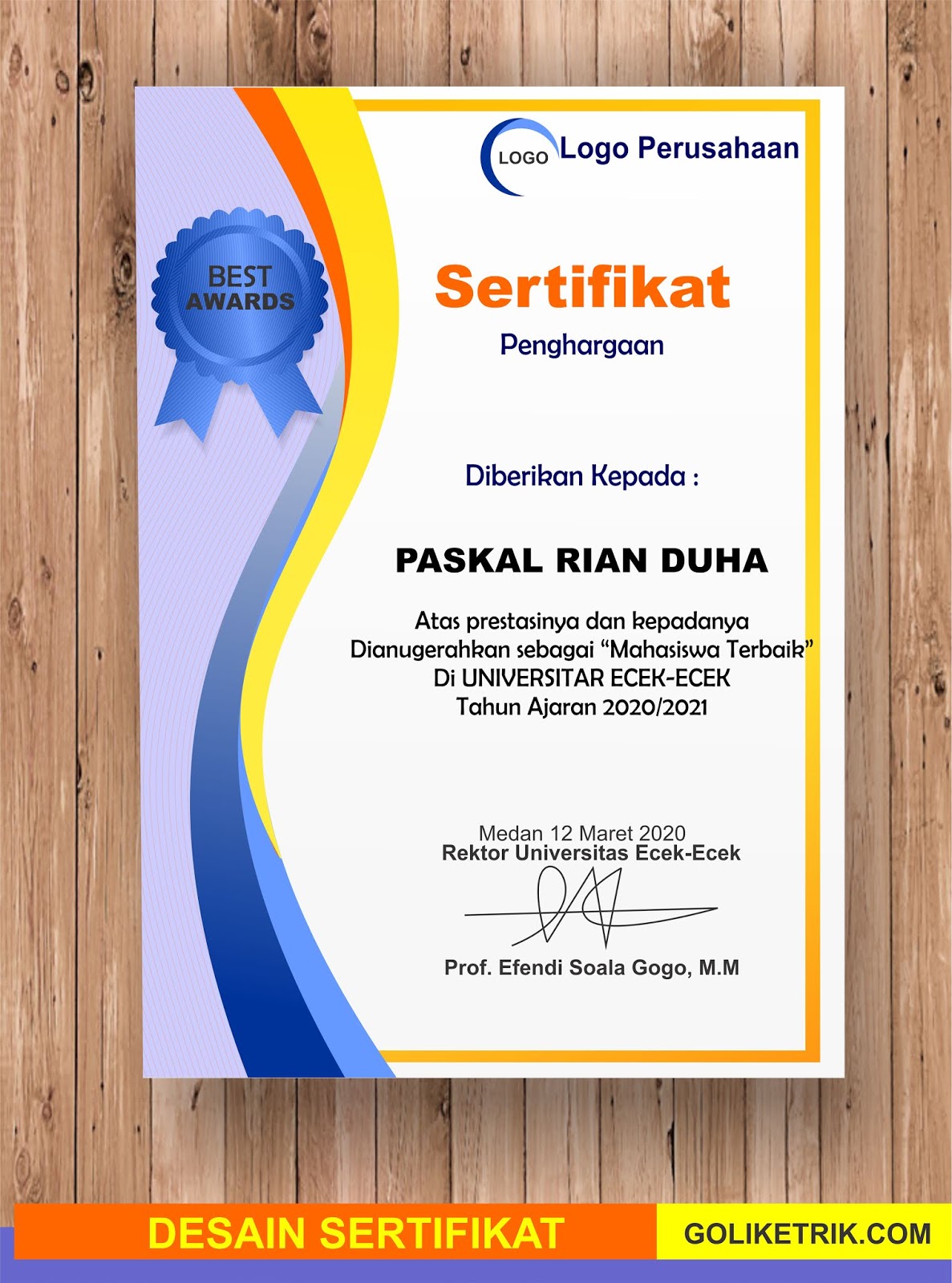 Download Desain Template Sertifikat Penghargaan Format Cdr Coreldraw Dan Docx Word Goliketrik