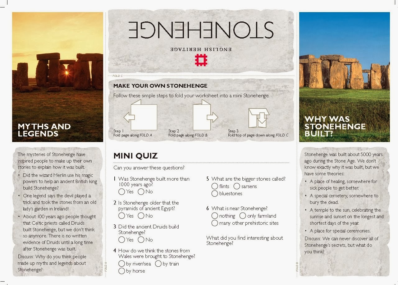 www.Sarsen.org: School Children's Stonehenge Activity Sheet - Free Download