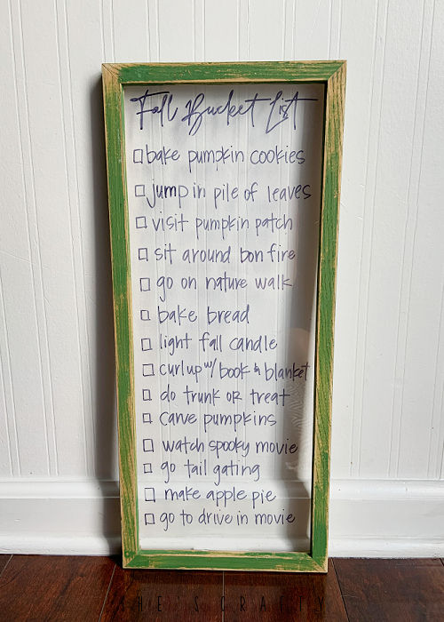 Dry Erase Frame for Fall bucket list