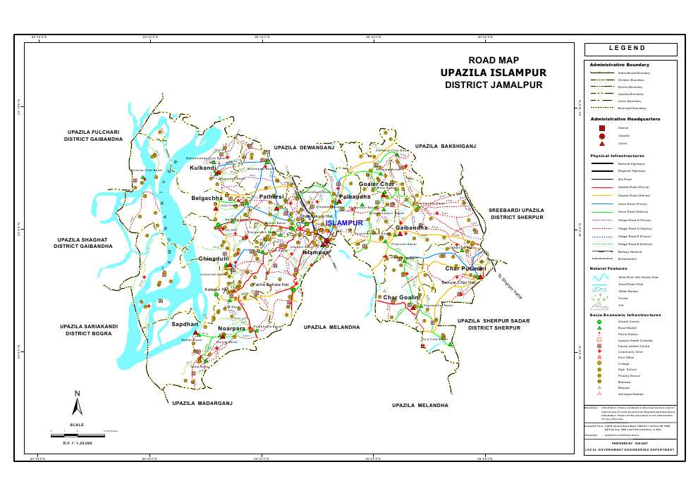 Islampur Upazila Road Map Jamalpur District Bangladesh