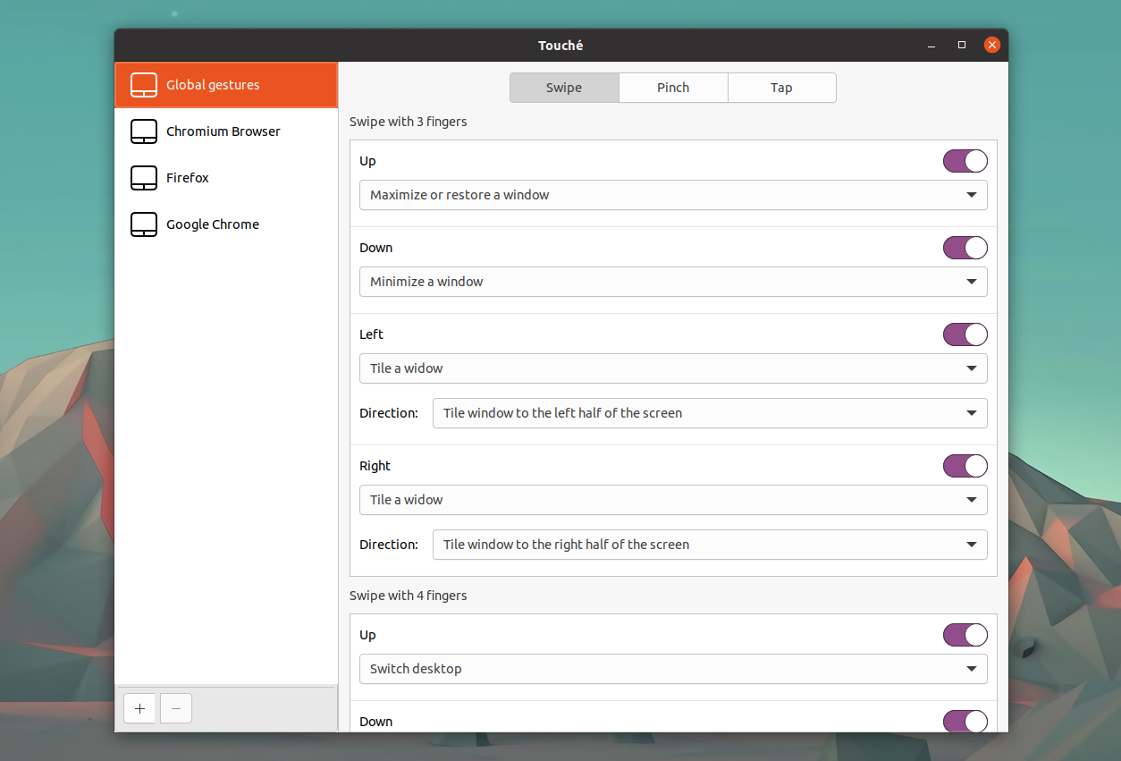 Touche Is A New GUI To Configure Touchegg (Multitouch Gesture