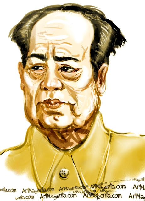 Mao Zedong caricature cartoon. Portrait drawing by caricaturist Artmagenta